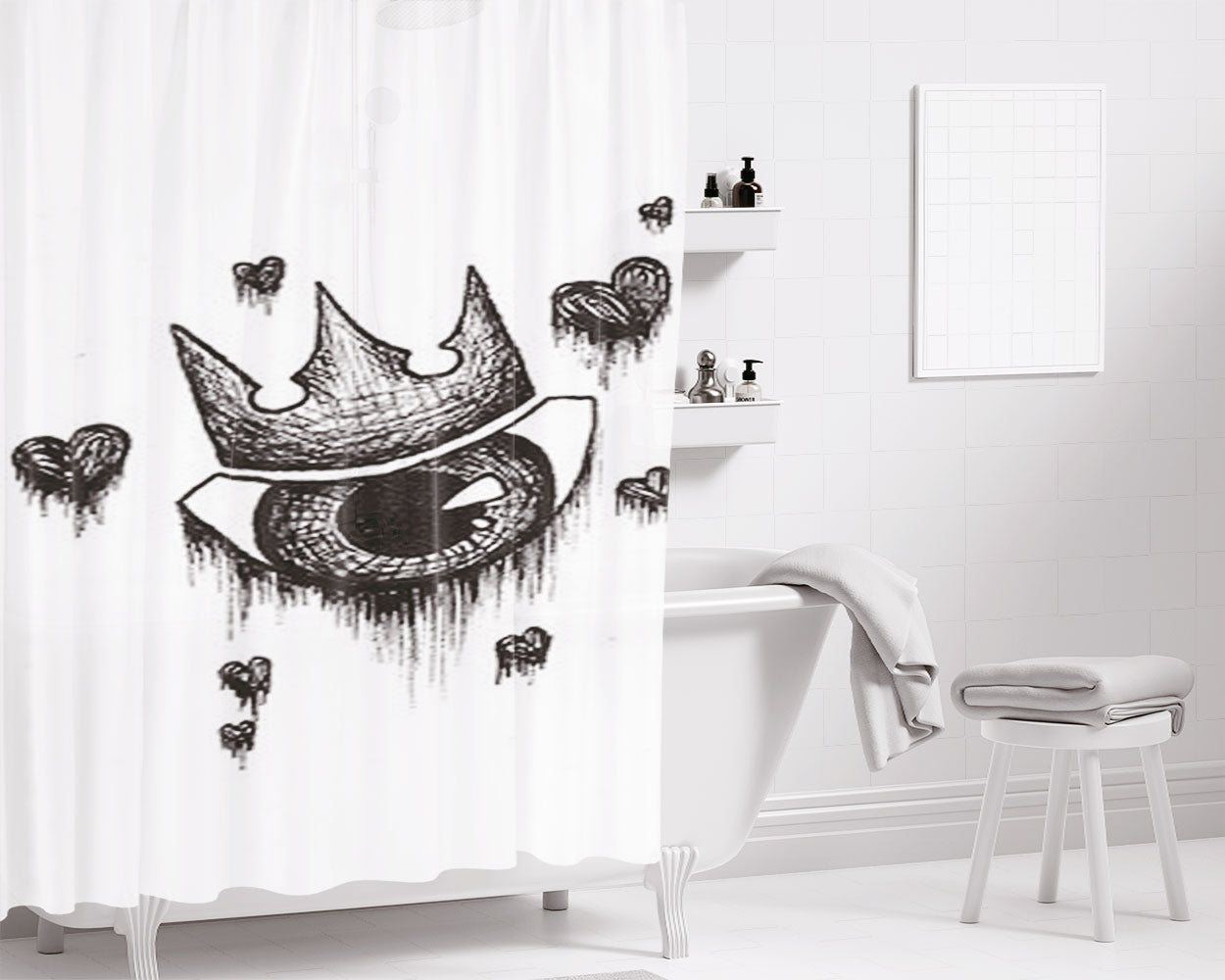 King Of Hearts Bathroom Shower Curtain Fabric Waterproof | 66 X 72 Inch