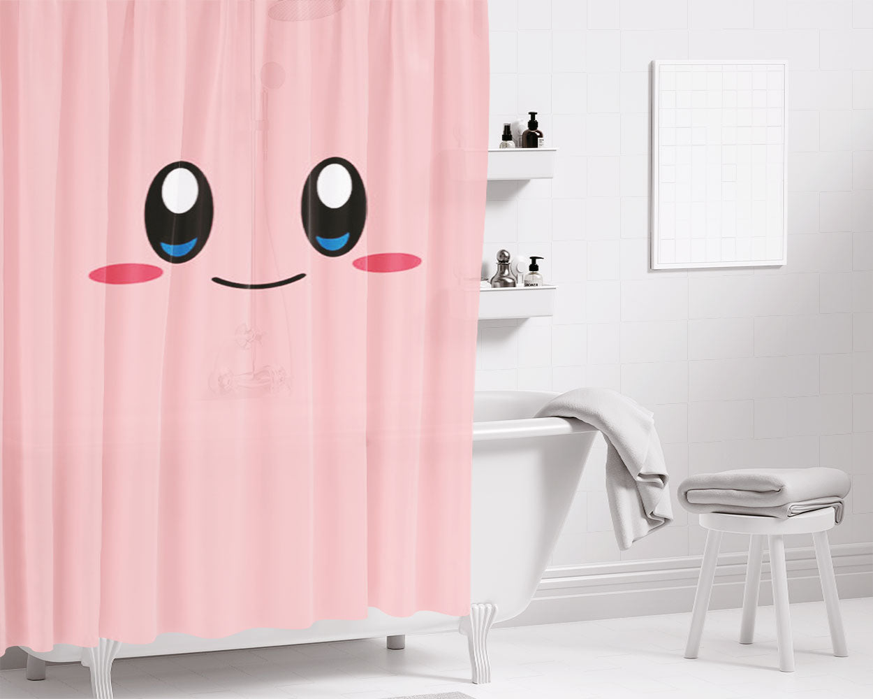 Kirby Cute Face Bathroom Shower Curtain Fabric Waterproof | 66 X 72 Inch