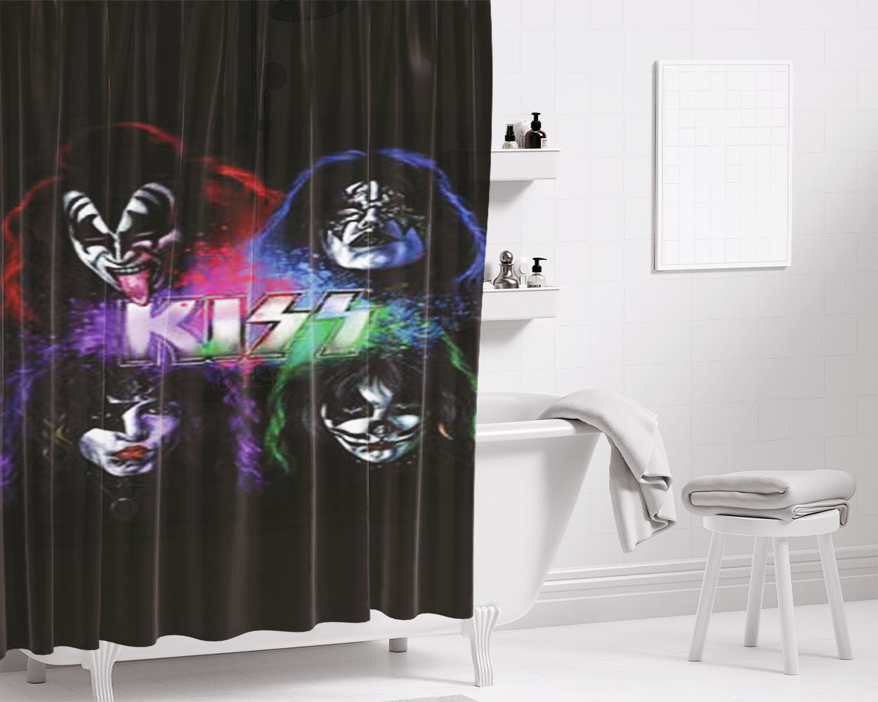 Kiss Four Color Bathroom Shower Curtain Fabric Waterproof | 66 X 72 Inch