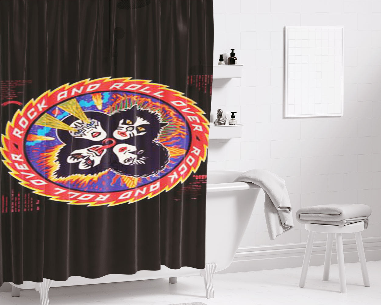 Kiss Rnr Over 2 Bathroom Shower Curtain Fabric Waterproof | 66 X 72 Inch