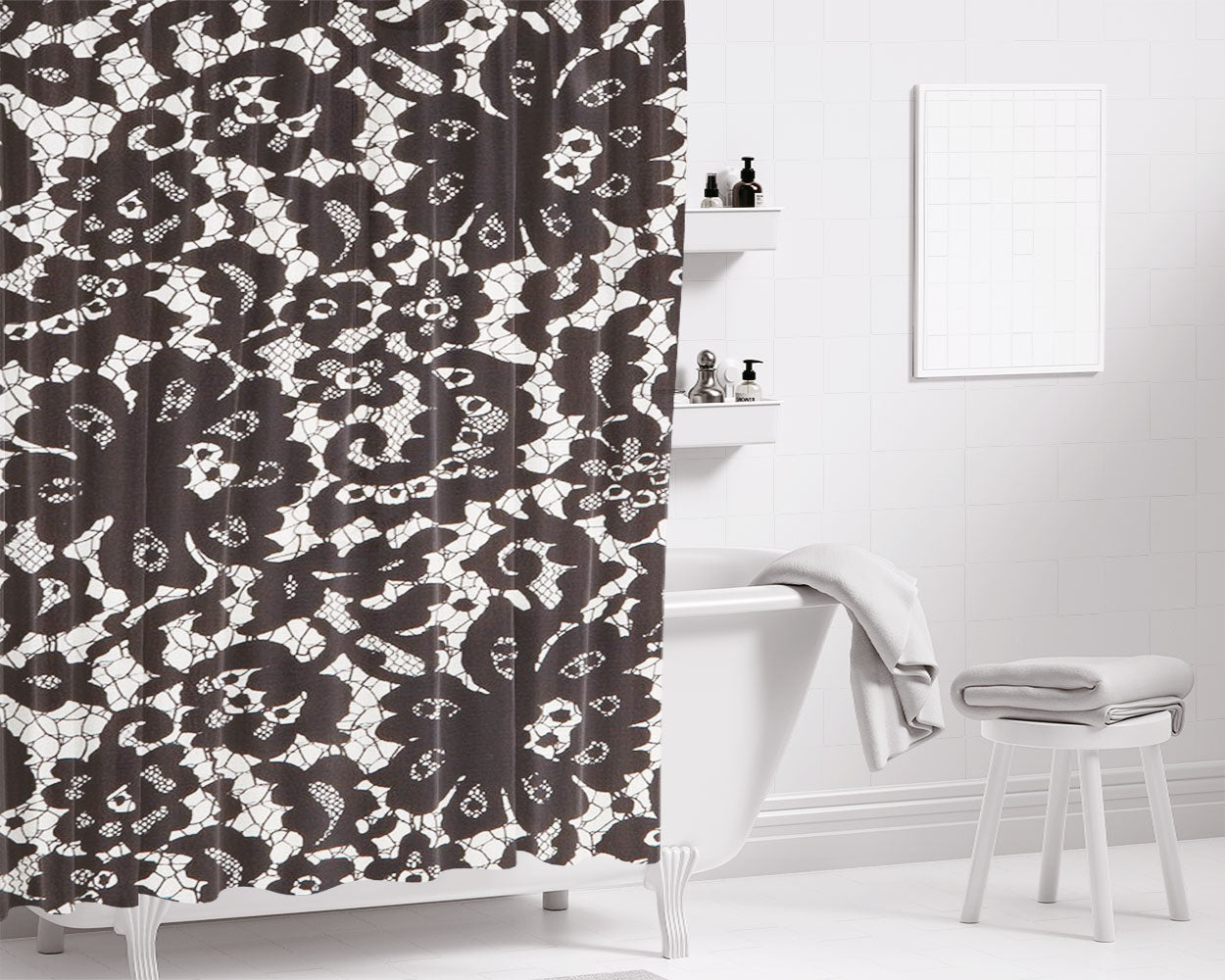 Lace Print Bathroom Shower Curtain Fabric Waterproof | 66 X 72 Inch