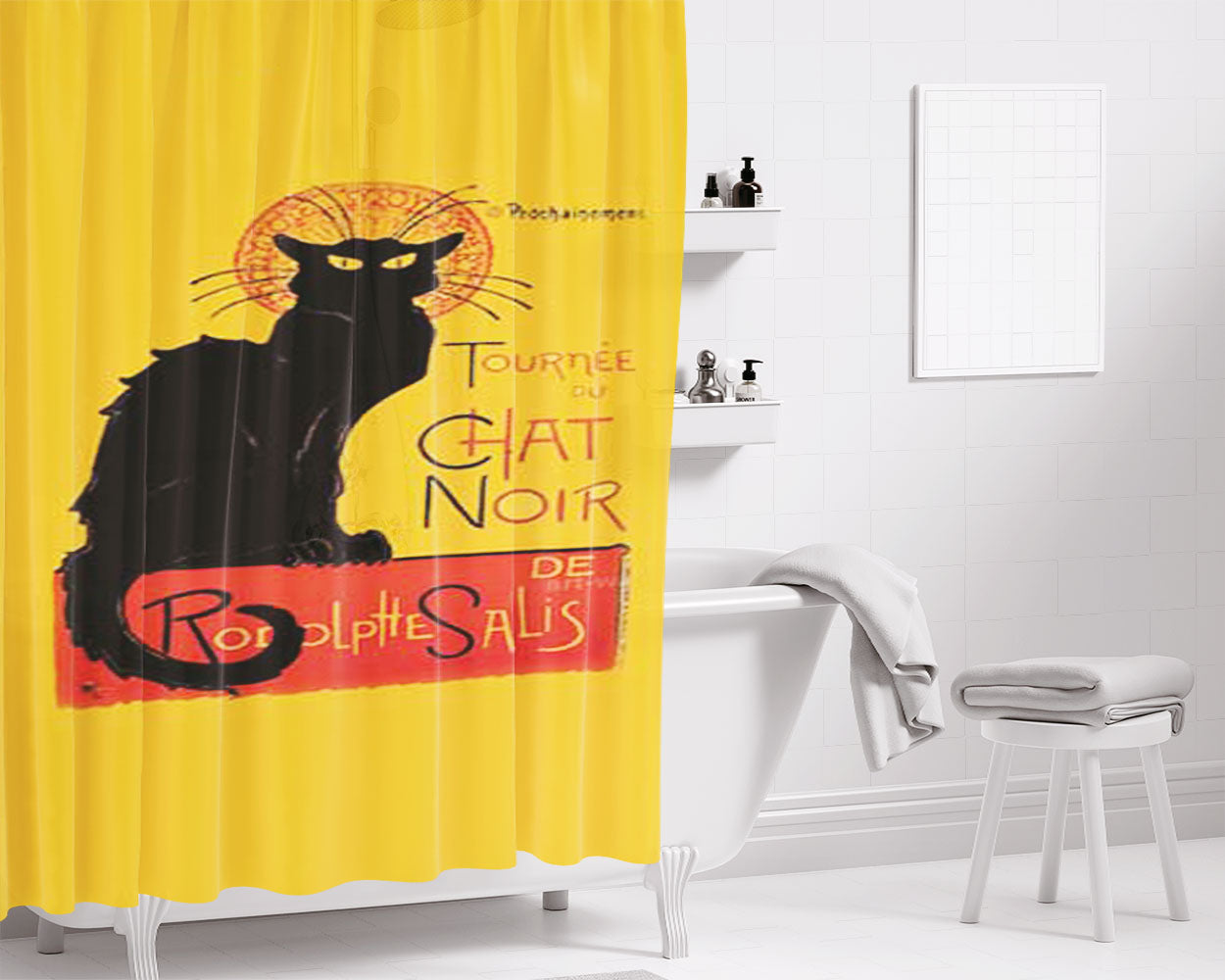 Le Chat Noir Bathroom Shower Curtain Fabric Waterproof | 66 X 72 Inch