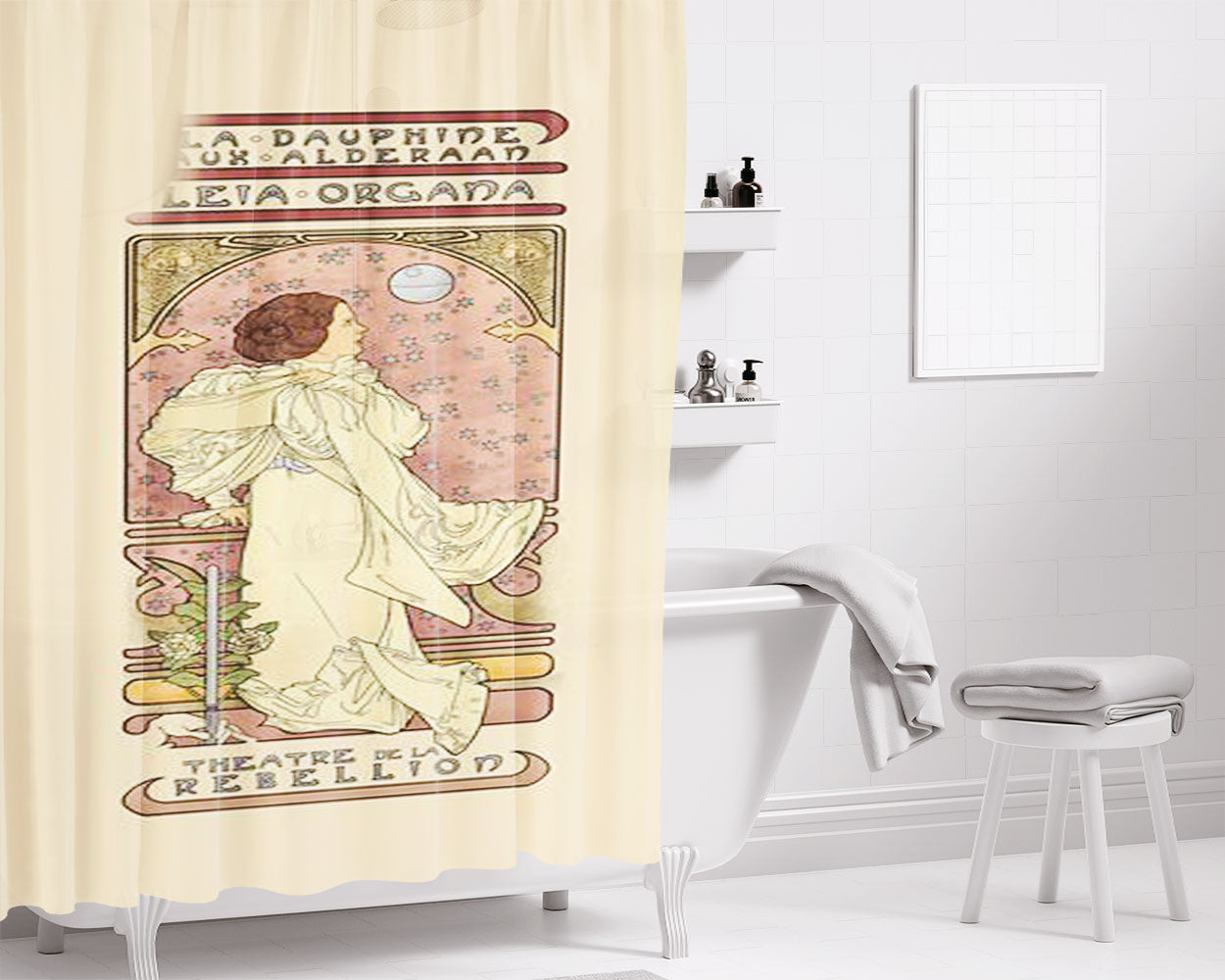 Leia Nouveau Bathroom Shower Curtain Fabric Waterproof | 66 X 72 Inch