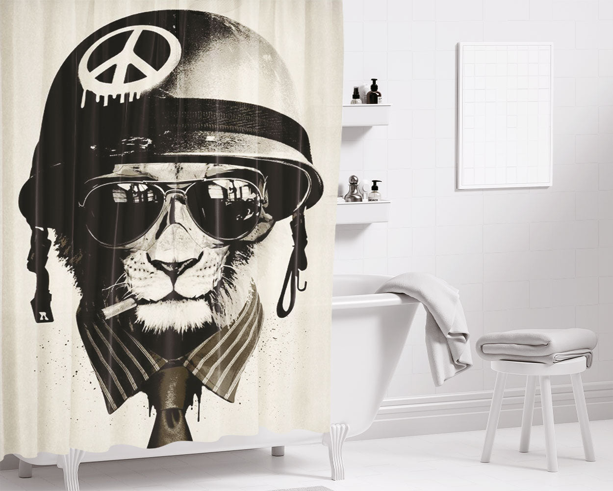 Leo Peace Amry Bathroom Shower Curtain Fabric Waterproof | 66 X 72 Inch