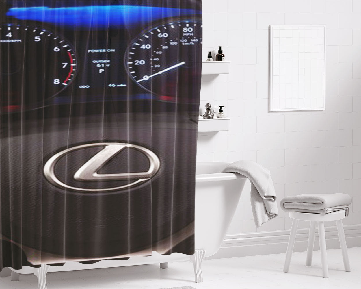 Lexus Motor Speedometer Logo On Steeringwheel Bathroom Shower Curtain Fabric Waterproof | 66 X 72 Inch