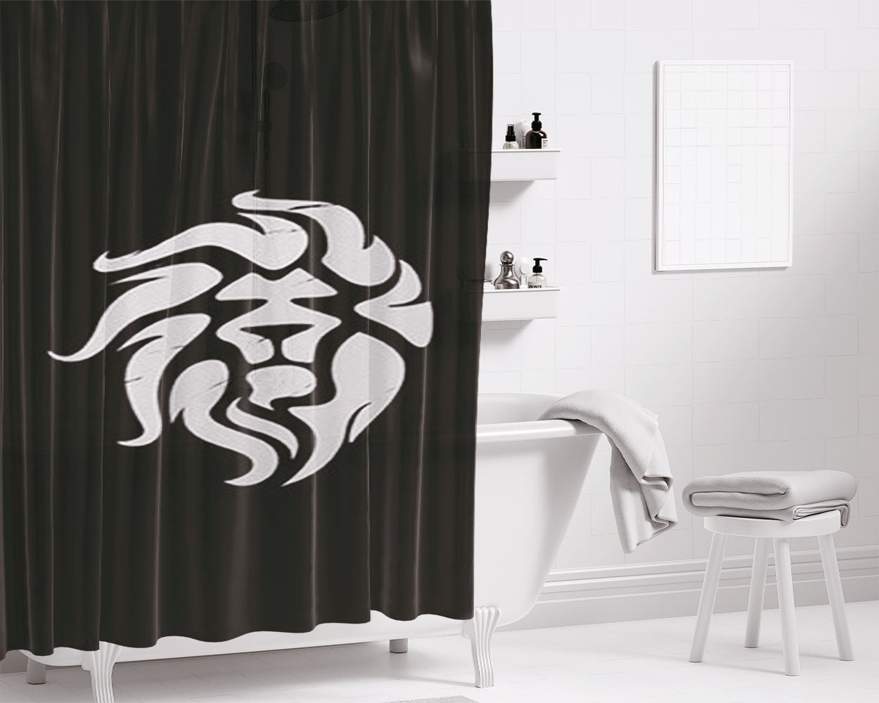 Lion Design Bathroom Shower Curtain Fabric Waterproof | 66 X 72 Inch