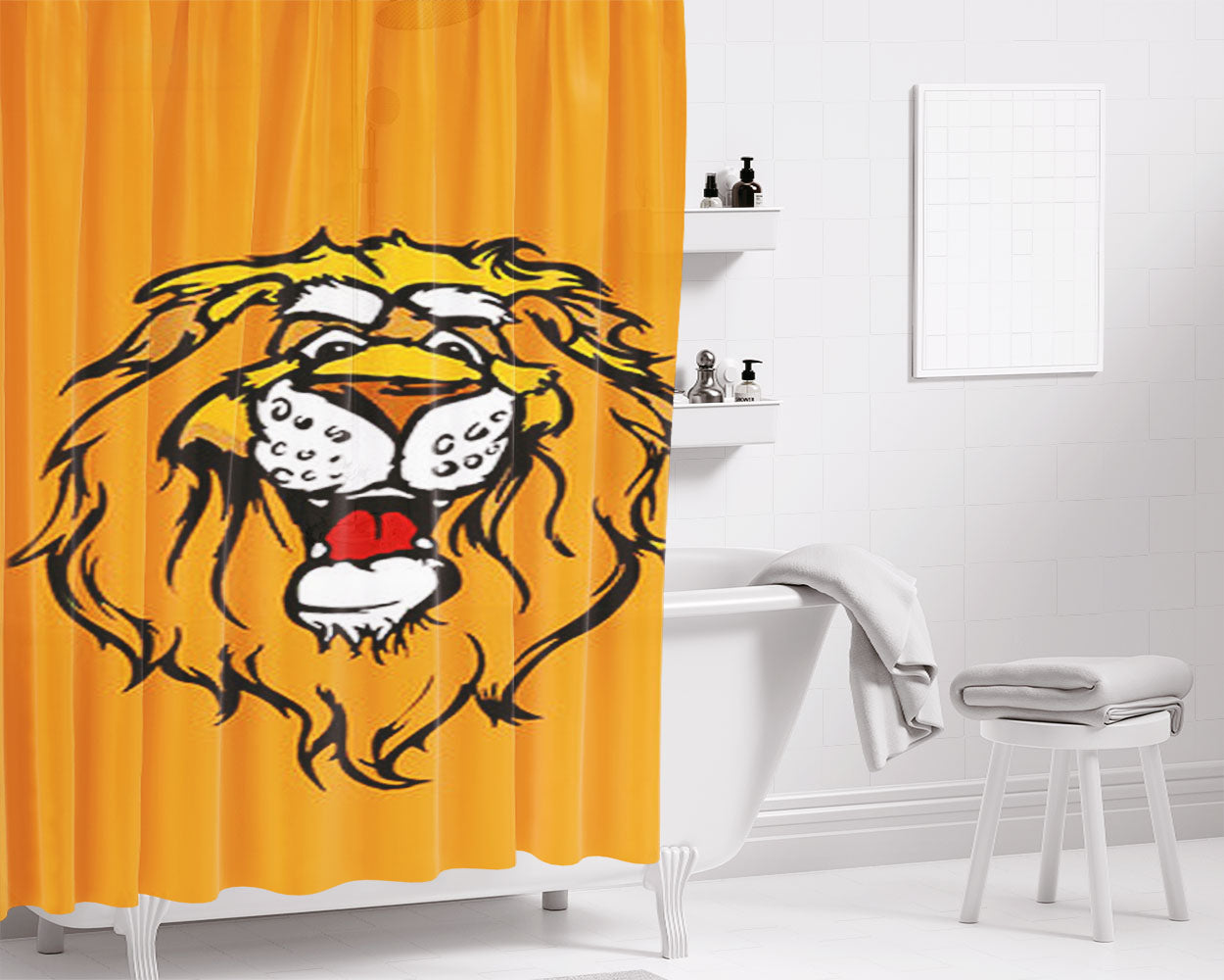 Lion Head Mascot Bathroom Shower Curtain Fabric Waterproof | 66 X 72 Inch