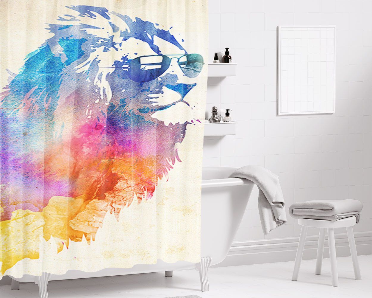 Lion Paint Bathroom Shower Curtain Fabric Waterproof | 66 X 72 Inch