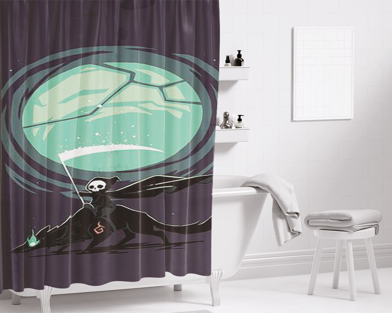 Little Reaper Bathroom Shower Curtain Fabric Waterproof | 66 X 72 Inch
