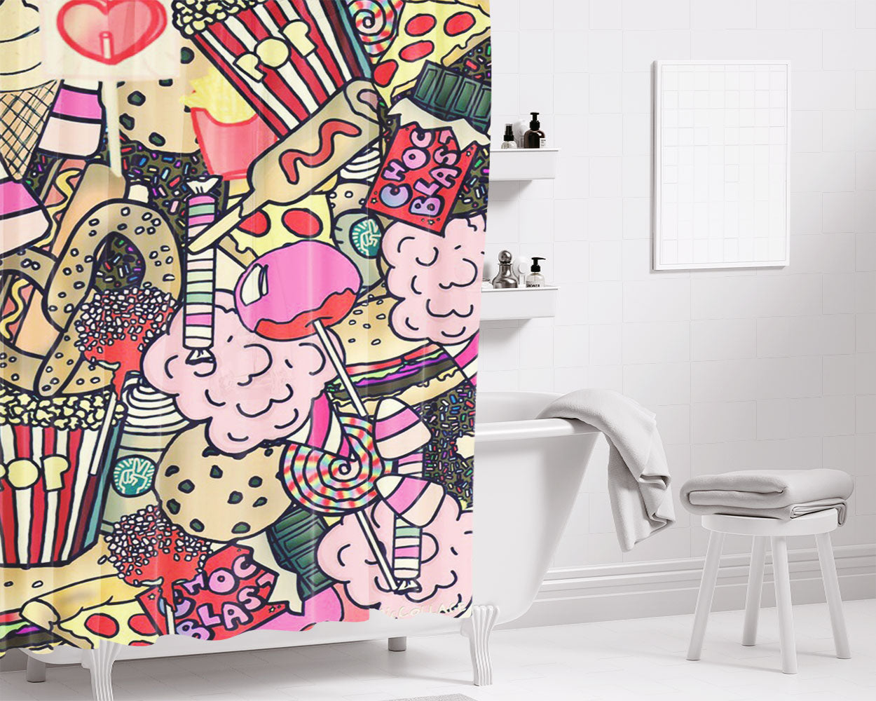 Lolipop And Ice Cake Bathroom Shower Curtain Fabric Waterproof | 66 X 72 Inch