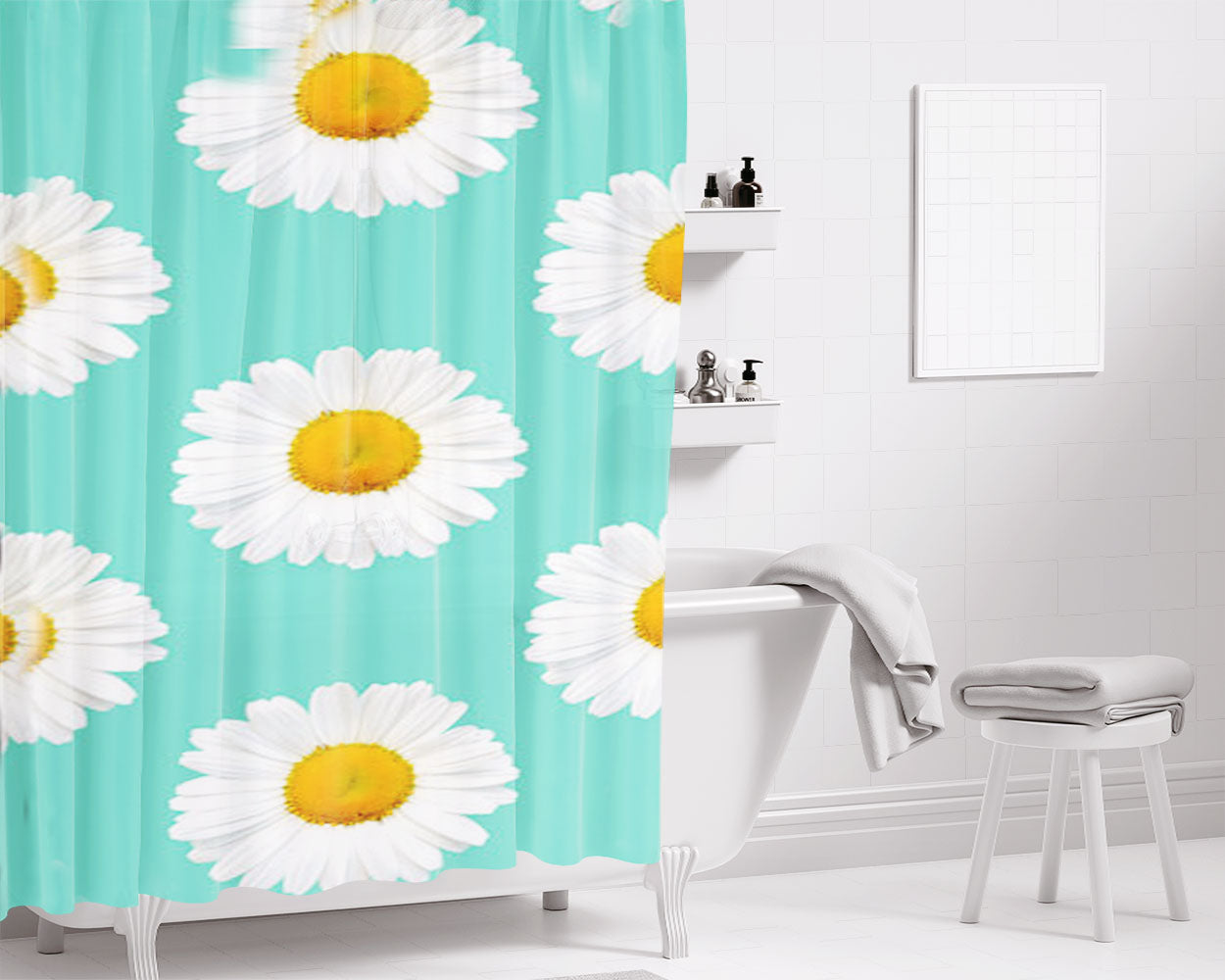 Lovely Daisies Bathroom Shower Curtain Fabric Waterproof | 66 X 72 Inch