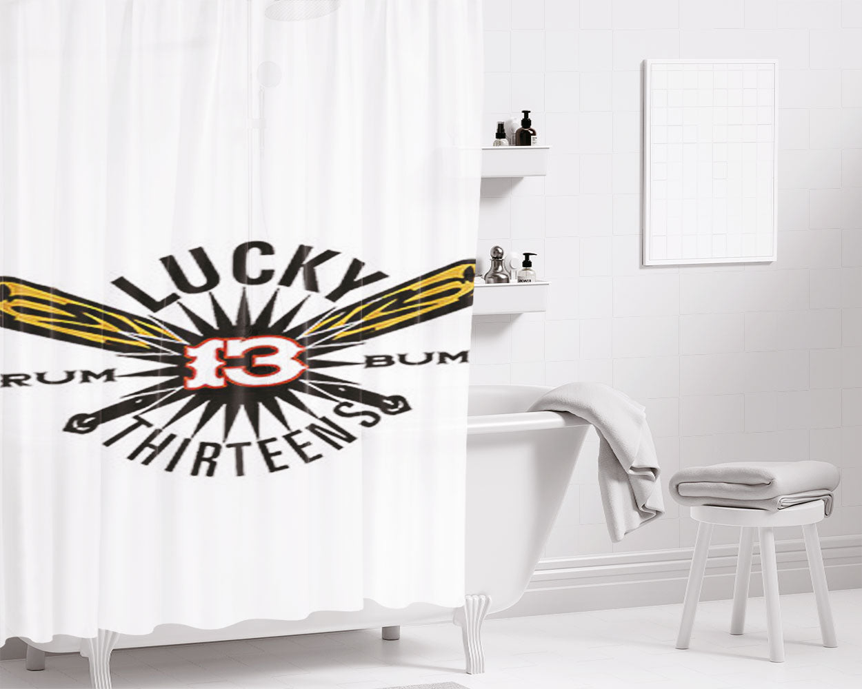 Lucky 13 Rum Bum Logos Bathroom Shower Curtain Fabric Waterproof | 66 X 72 Inch