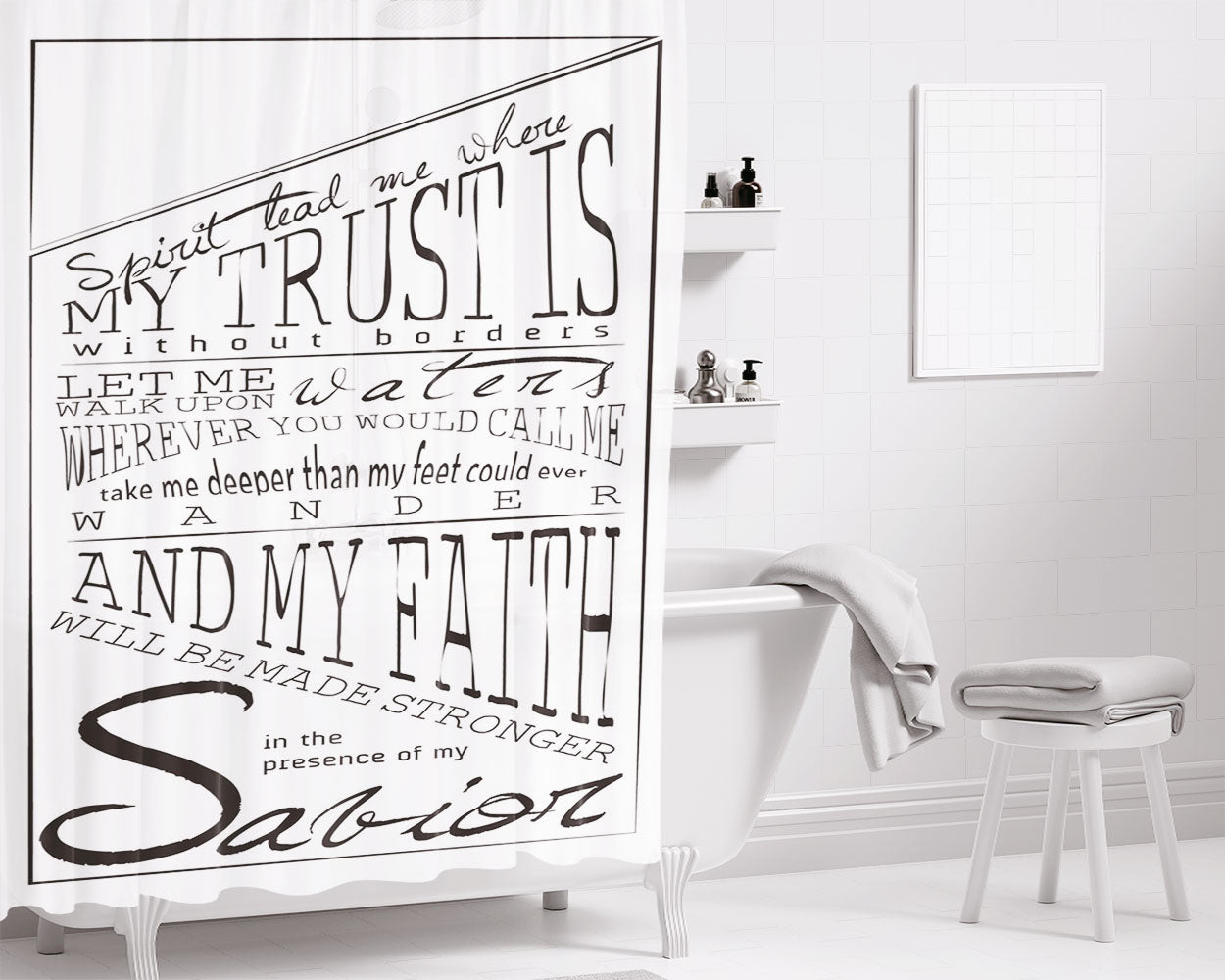 Lyrics From Oceans By Hillsong Bathroom Shower Curtain Fabric Waterproof | 66 X 72 Inch
