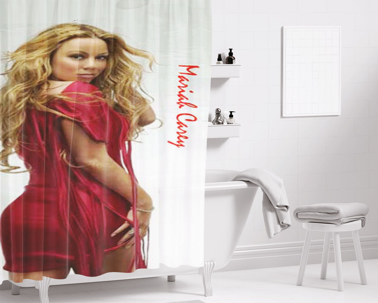 Mariah Carey Red Dress Bathroom Shower Curtain Fabric Waterproof | 66 X 72 Inch
