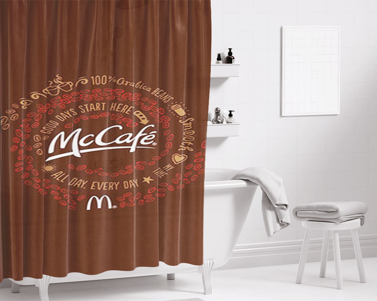 Mccafe Logo 2 Bathroom Shower Curtain Fabric Waterproof | 66 X 72 Inch