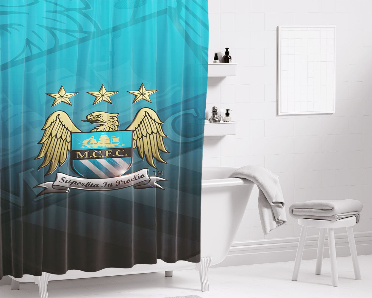 Mcfc Logo Bathroom Shower Curtain Fabric Waterproof | 66 X 72 Inch