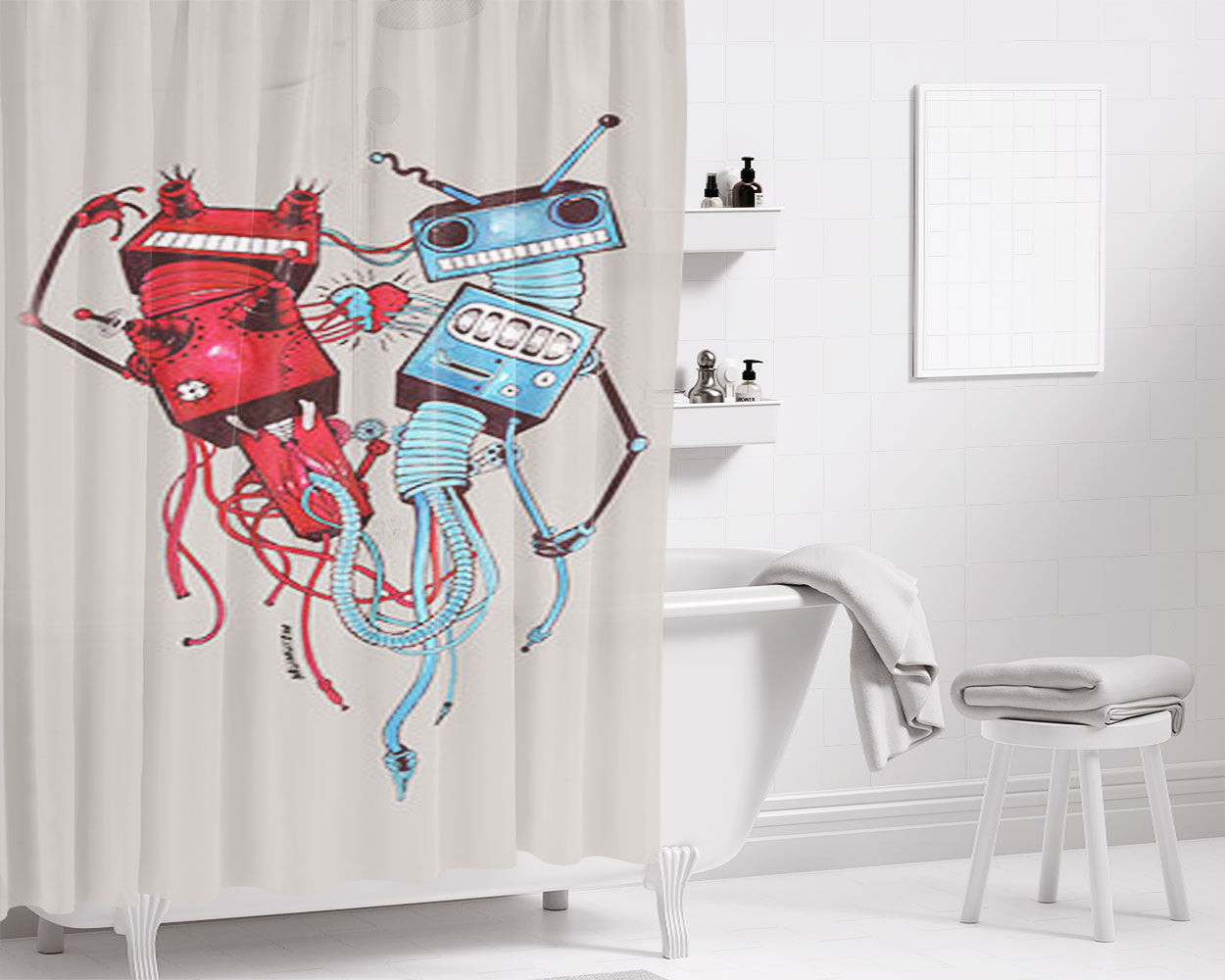 Mechanical Bathroom Shower Curtain Fabric Waterproof | 66 X 72 Inch