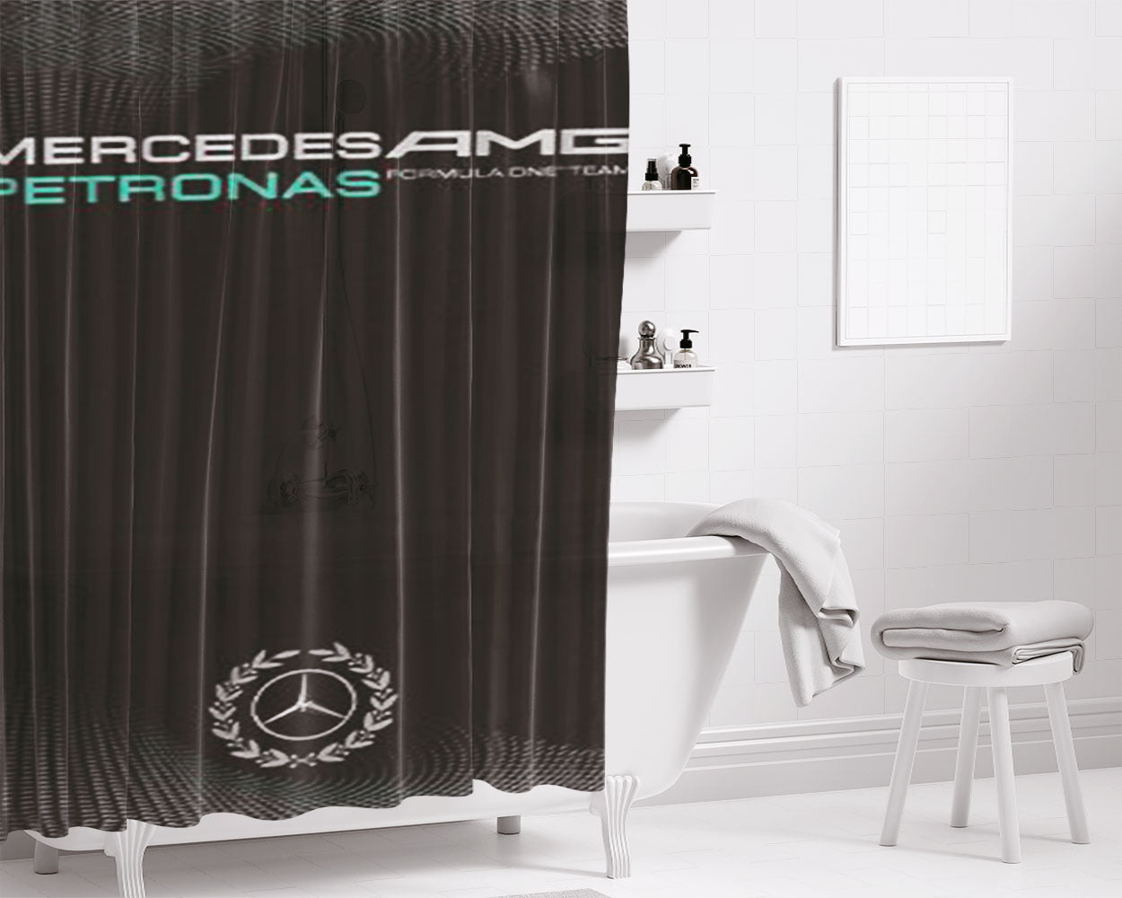 Mercedes Amg Car Logo Bathroom Shower Curtain Fabric Waterproof | 66 X 72 Inch
