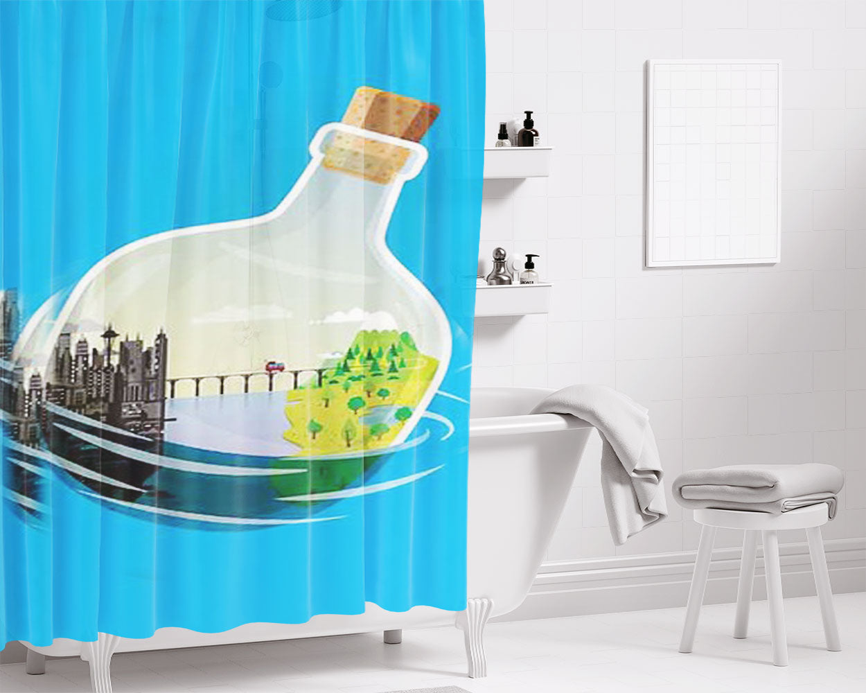 Message In A Bottle Bathroom Shower Curtain Fabric Waterproof | 66 X 72 Inch