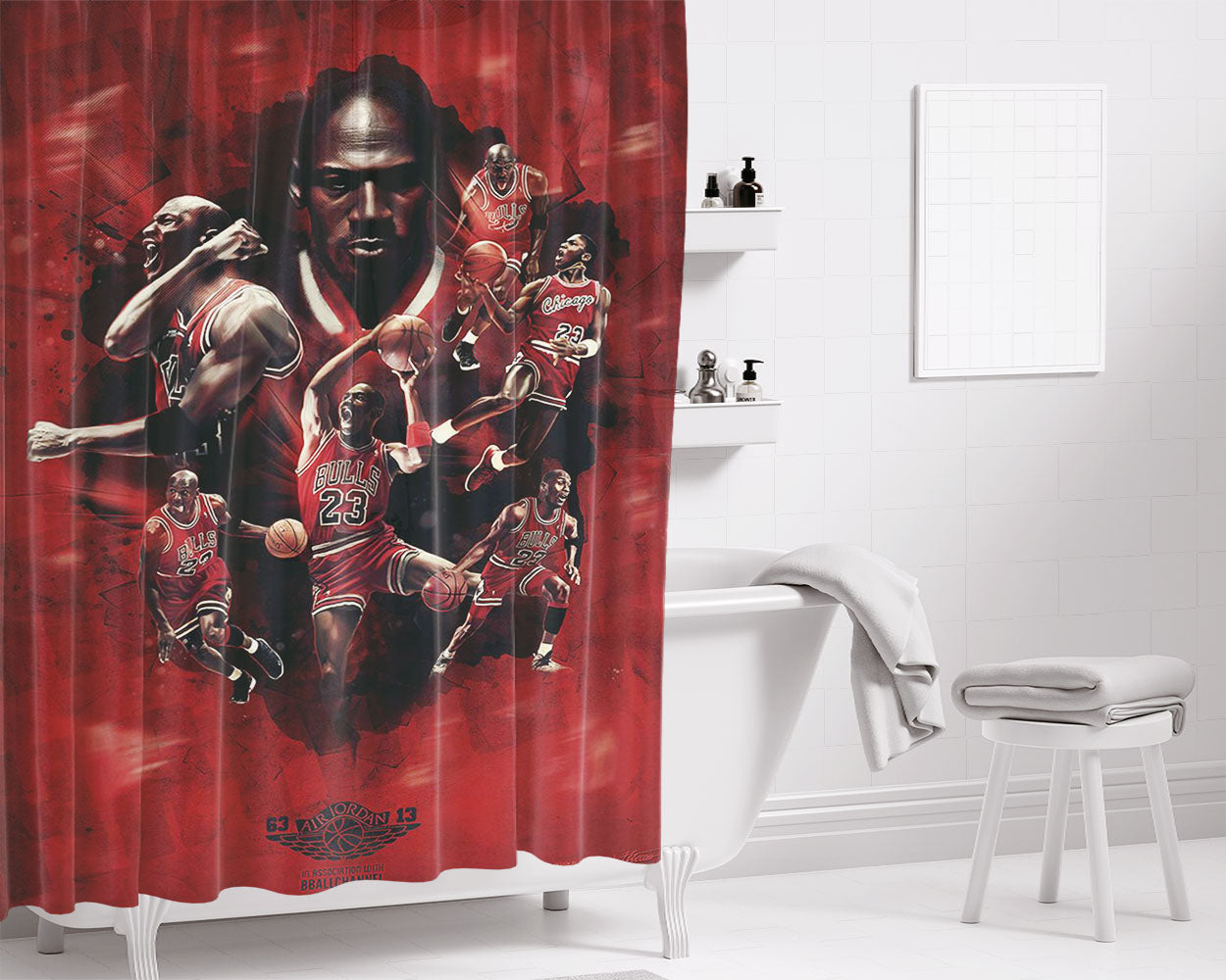 Michael Jordon 23 Red Bathroom Shower Curtain Fabric Waterproof | 66 X 72 Inch