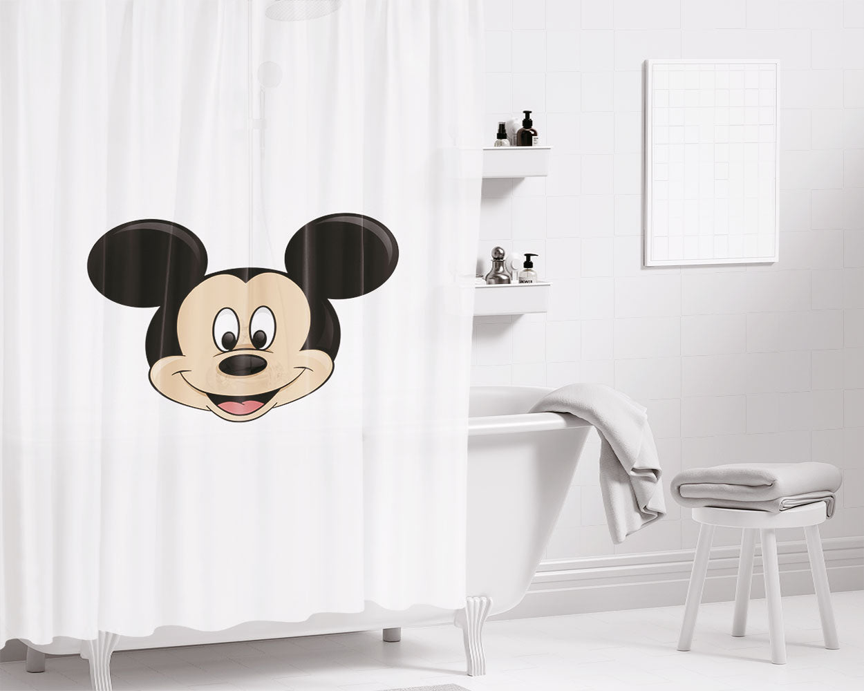 Micke Mouse Logo- Bathroom Shower Curtain Fabric Waterproof | 66 X 72 Inch