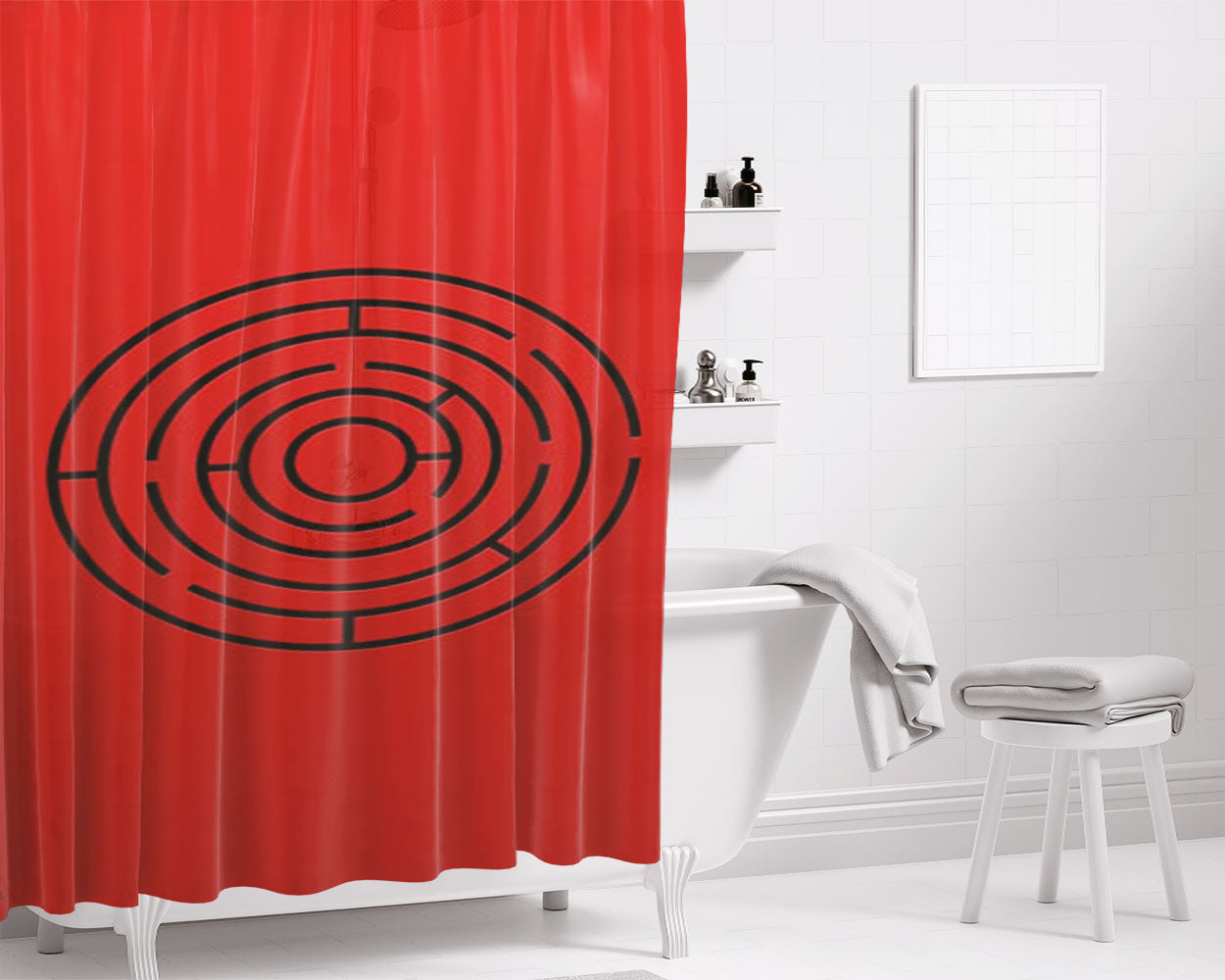 Minimalistic Labyrinth Bathroom Shower Curtain Fabric Waterproof | 66 X 72 Inch