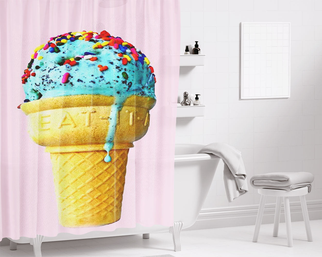 Mint Chip Bathroom Shower Curtain Fabric Waterproof | 66 X 72 Inch