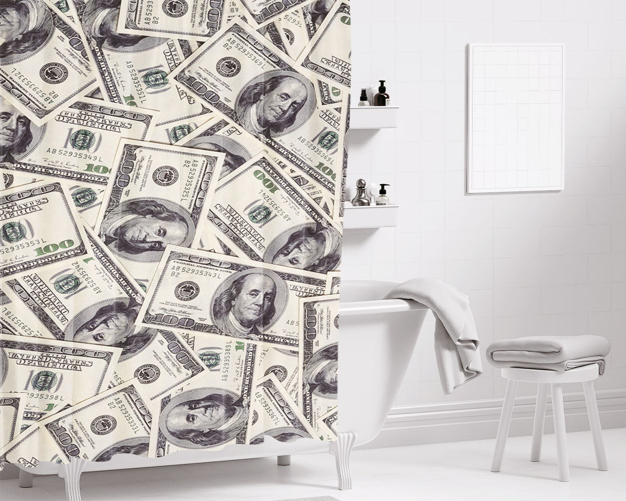 Money Bathroom Shower Curtain Fabric Waterproof | 66 X 72 Inch