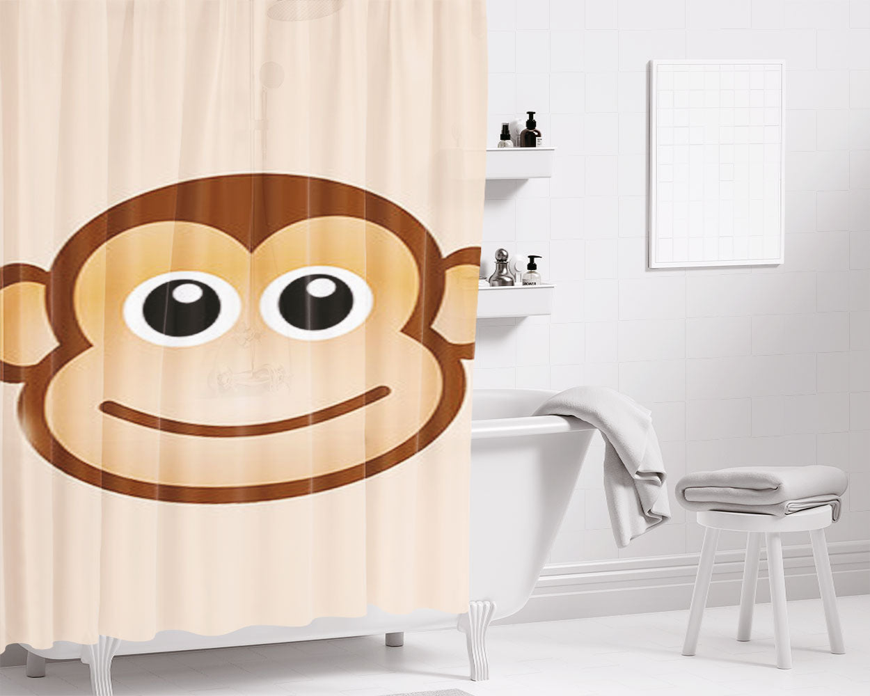 Monkey Face Mini Bathroom Shower Curtain Fabric Waterproof | 66 X 72 Inch