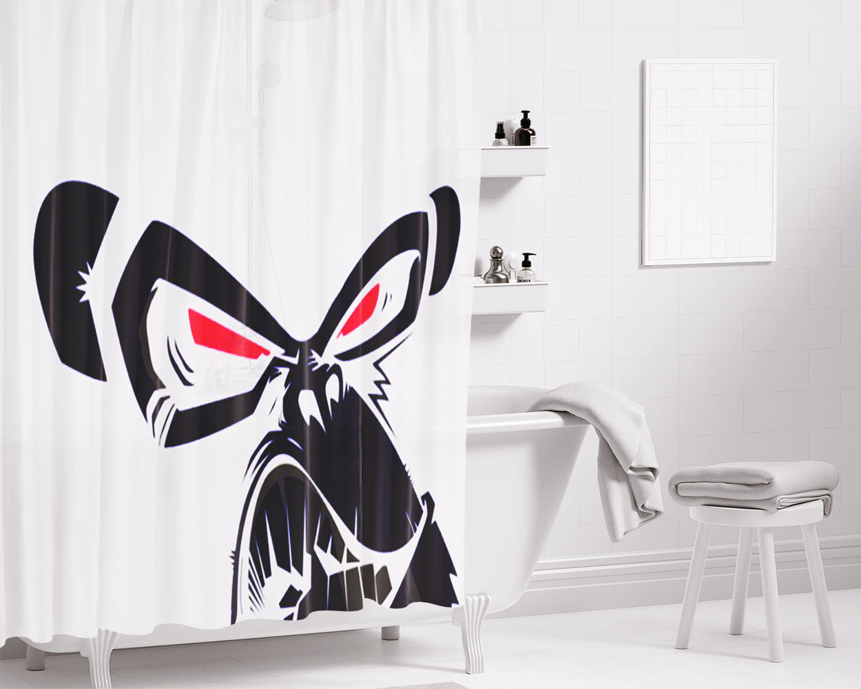 Monkey White Vector Bathroom Shower Curtain Fabric Waterproof | 66 X 72 Inch
