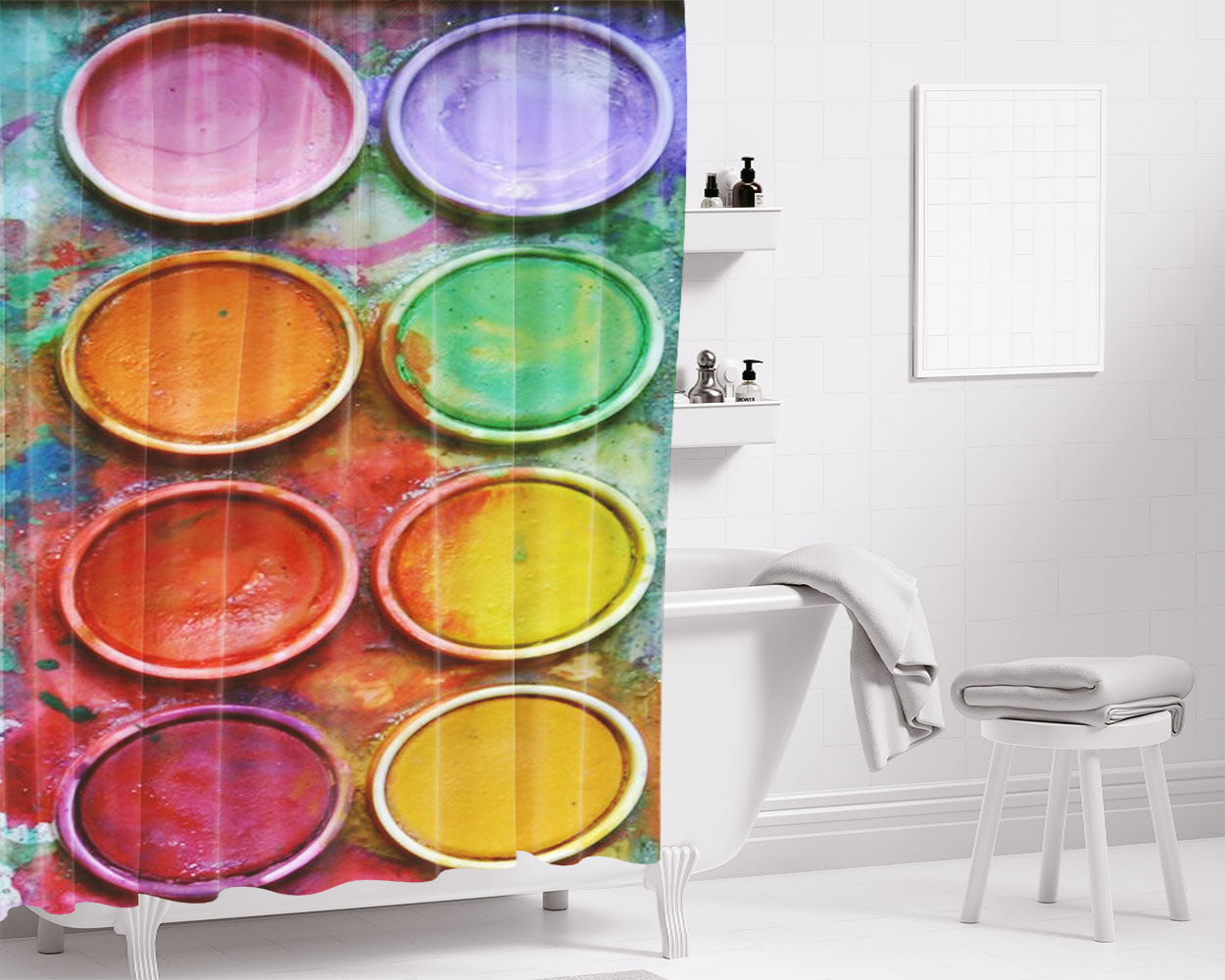 Paintbox Bathroom Shower Curtain Fabric Waterproof | 66 X 72 Inch