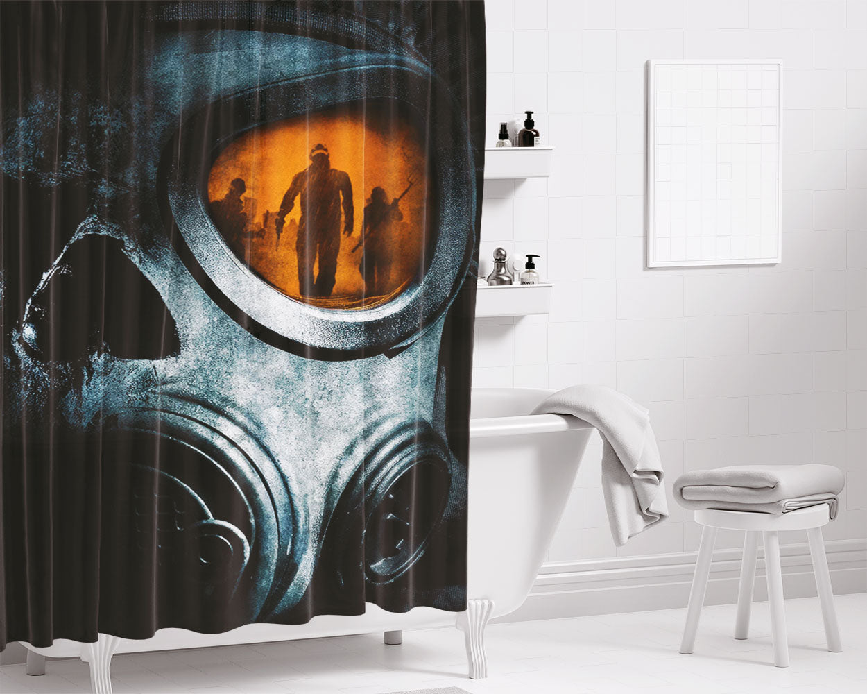 Pandemic Mask Orange Bathroom Shower Curtain Fabric Waterproof | 66 X 72 Inch
