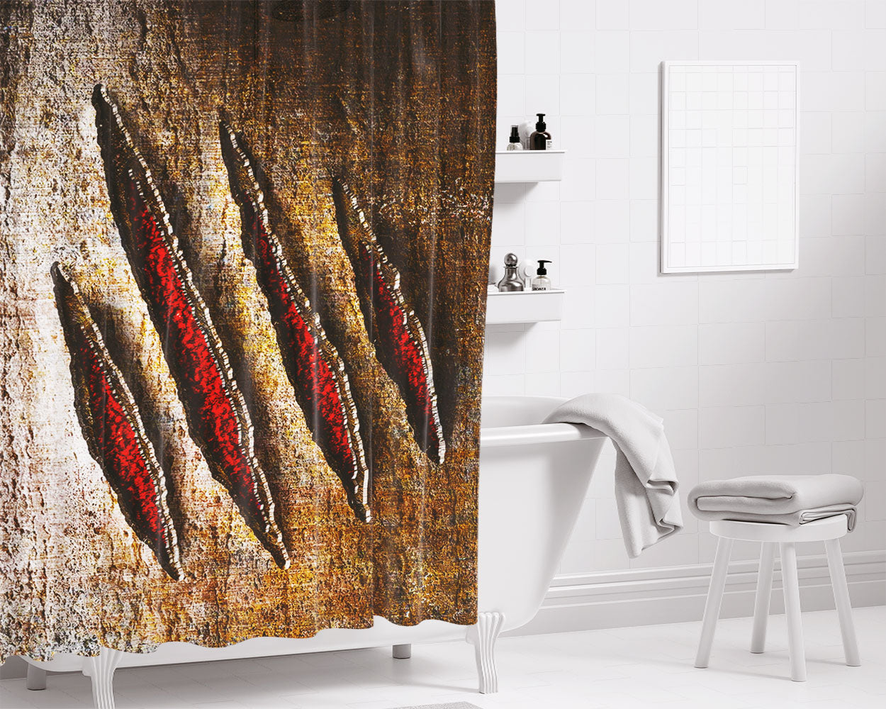 Red Claw Bathroom Shower Curtain Fabric Waterproof | 66 X 72 Inch