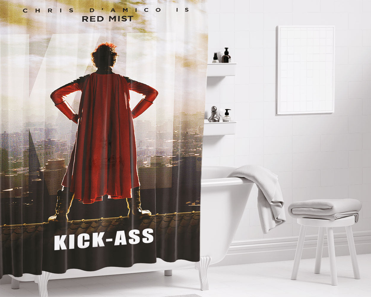 Red Mist Kick Ass Bathroom Shower Curtain Fabric Waterproof | 66 X 72 Inch