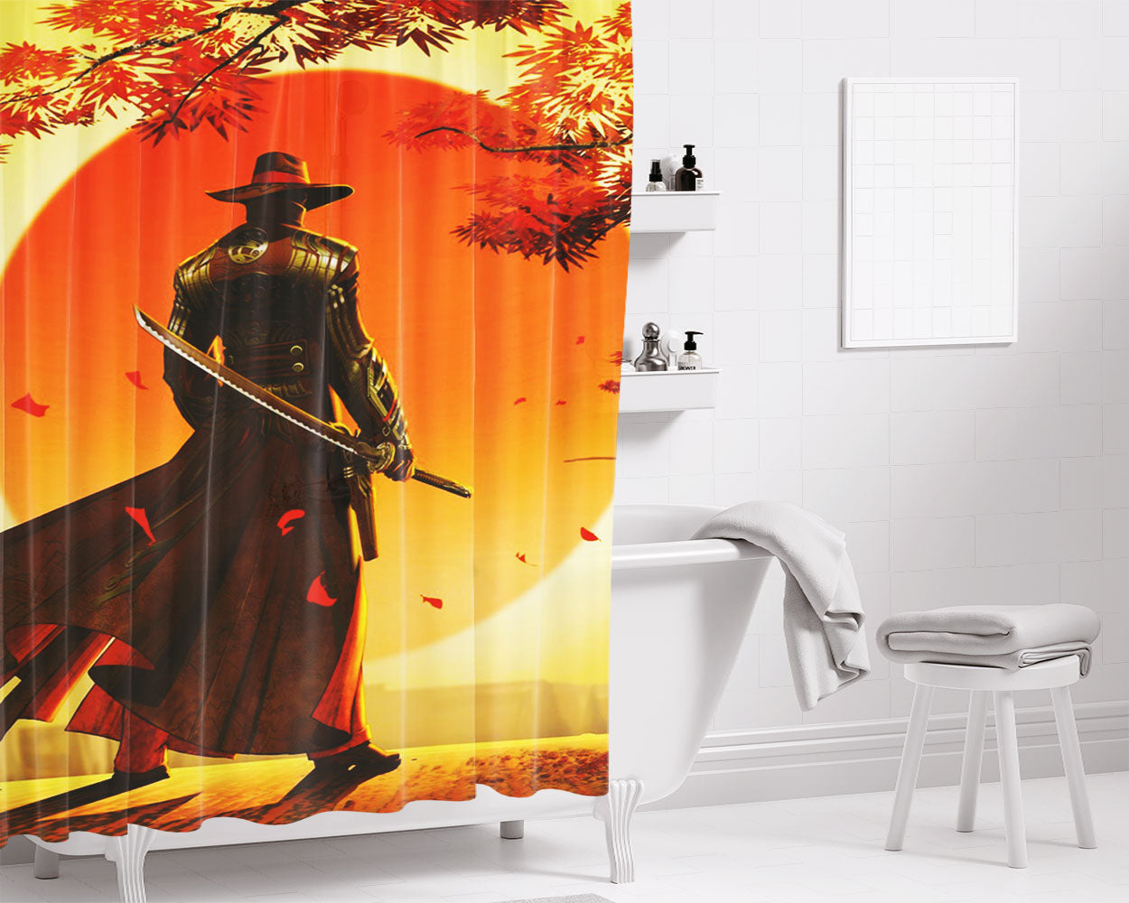 Red Steel 2 Bathroom Shower Curtain Fabric Waterproof | 66 X 72 Inch