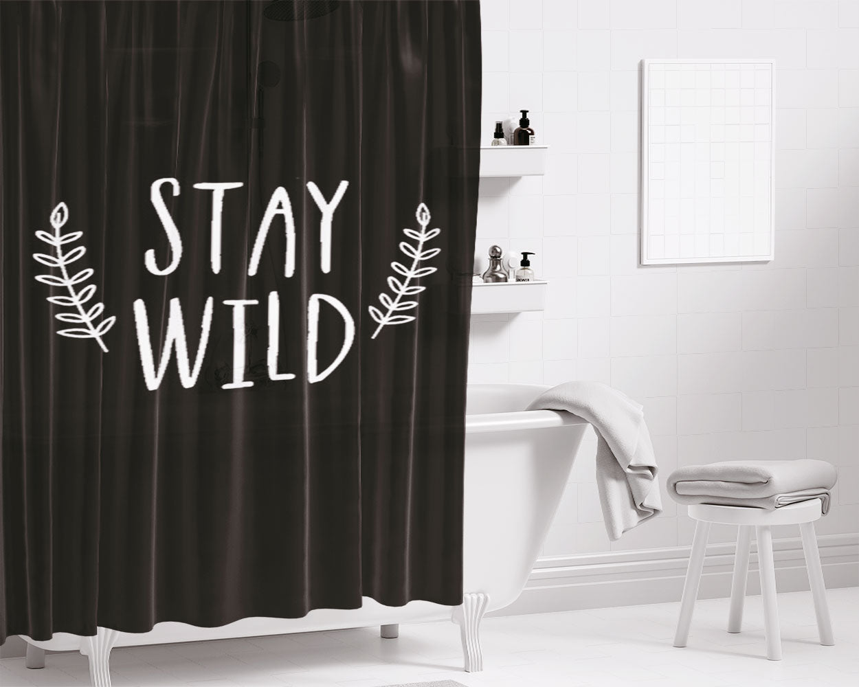 Stay Wild Valentines Day Dog Lover Bathroom Shower Curtain Fabric Waterproof | 66 X 72 Inch