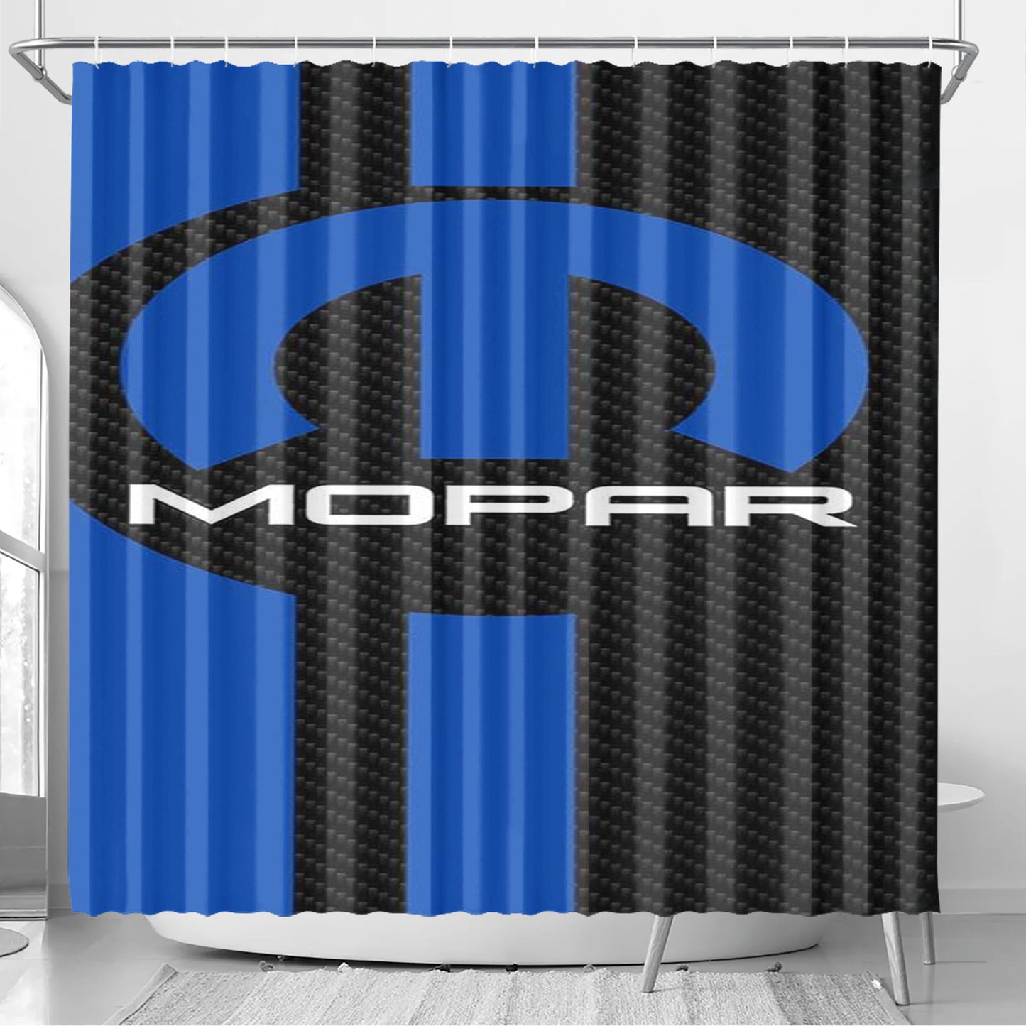 Mopar Carbon Logo Bathroom Shower Curtain Fabric Waterproof | 66 X 72 Inch