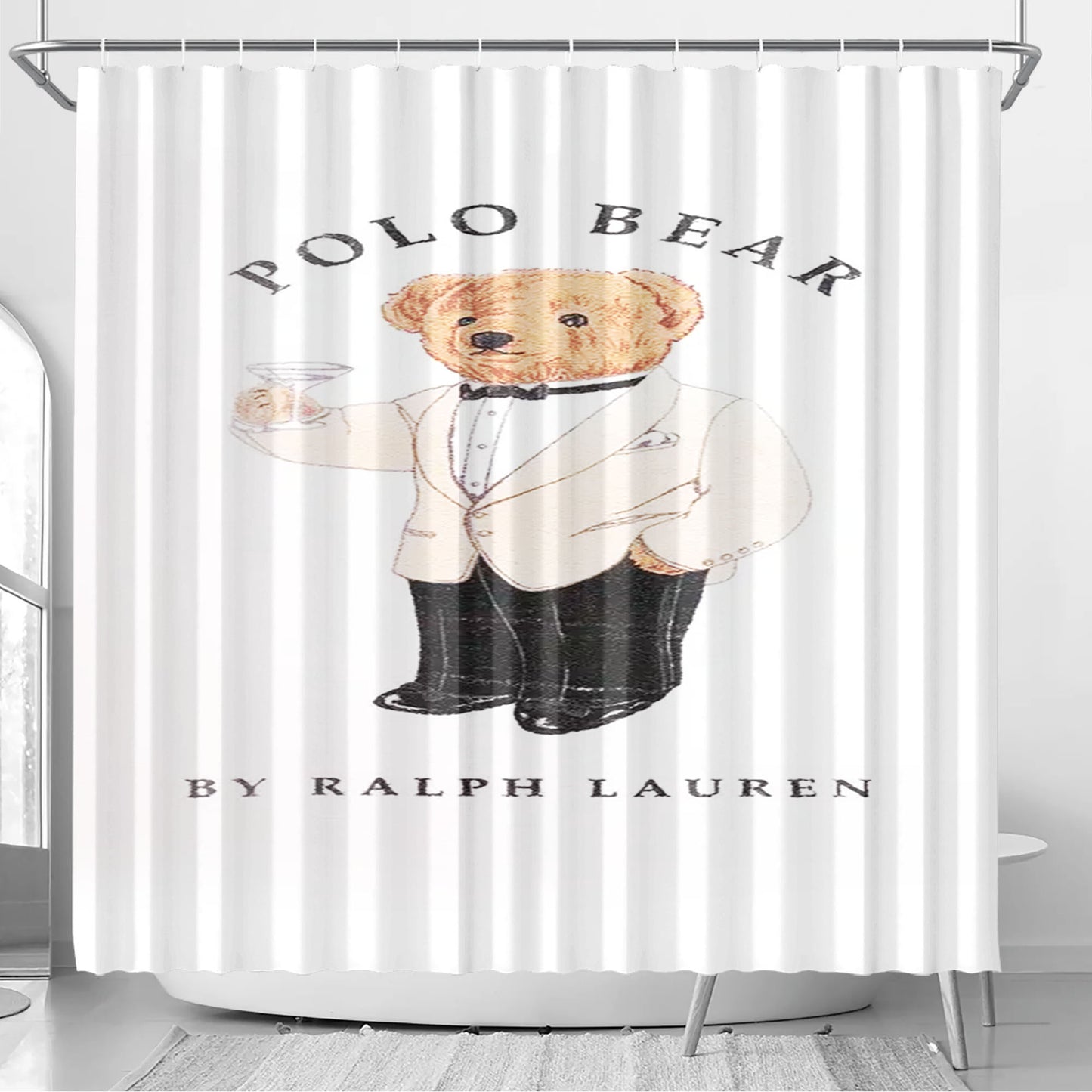 polo bear white suit tuxedo Bathroom Shower Curtain Fabric Waterproof