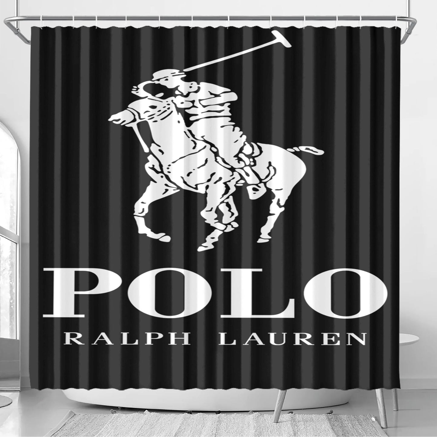 Polo Ralph Lauren Logo Black White Bathroom Shower Curtain Fabric Waterproof | 66 X 72 Inch