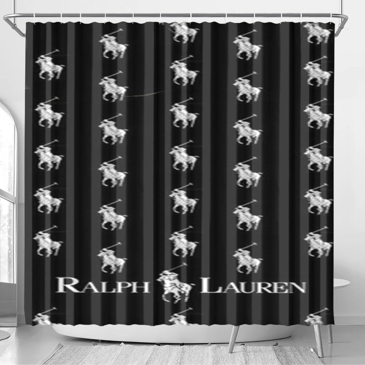 Polo Ralph Lauren Pattern Bathroom Shower Curtain Fabric Waterproof | 66 X 72 Inch