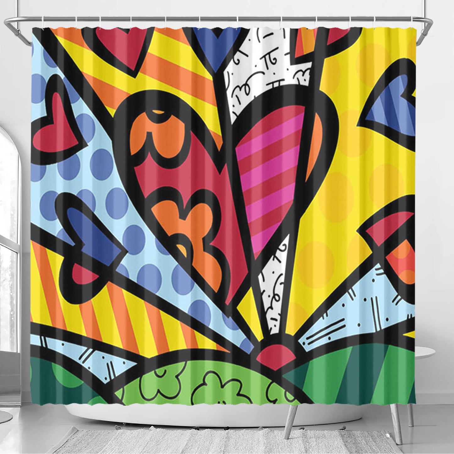 romero britto pop hearts wallpaper Bathroom Shower Curtain Fabric Waterproof