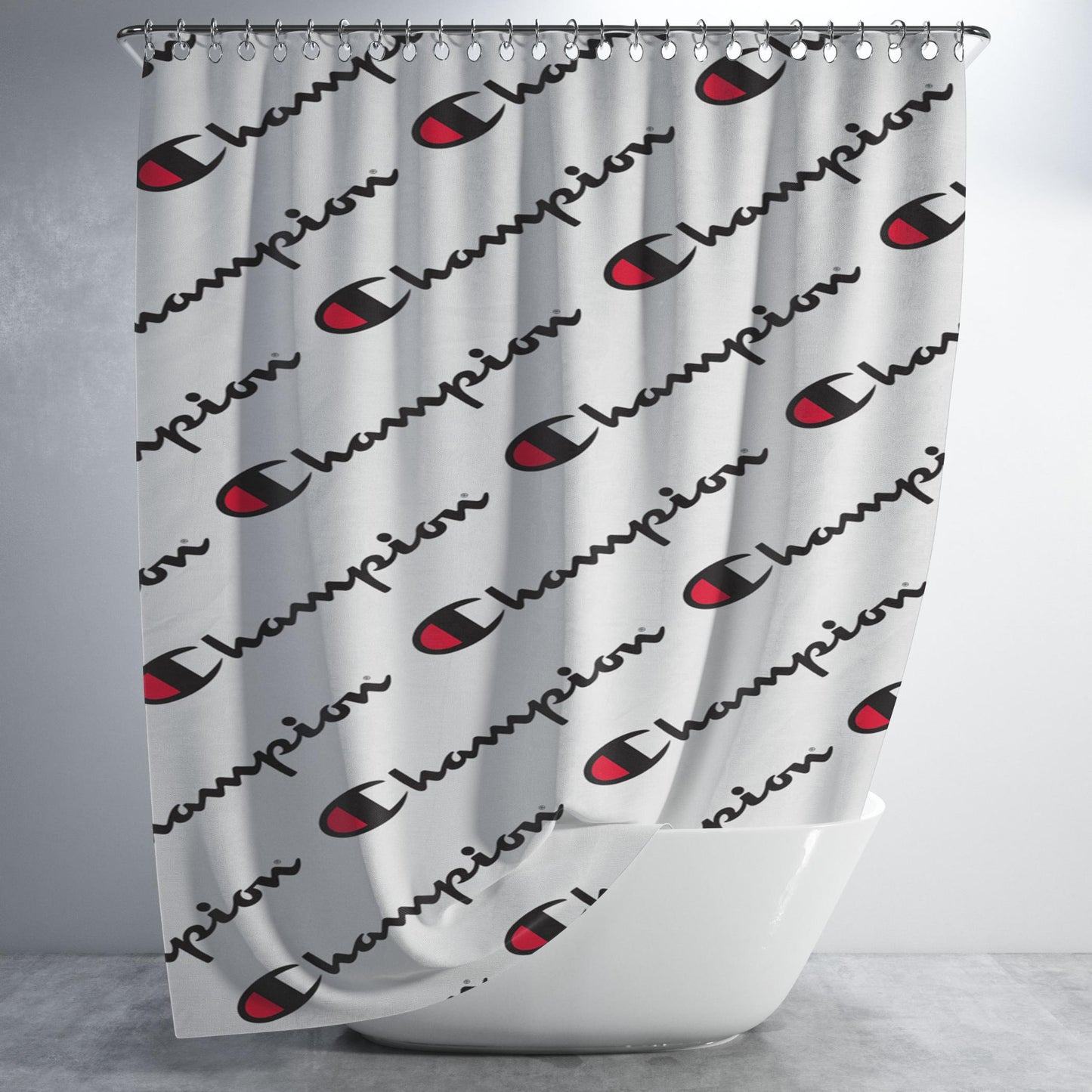 Champion Ebon-Ashgray Bathroom Shower Curtain Fabric Waterproof | 66 X 72 Inch