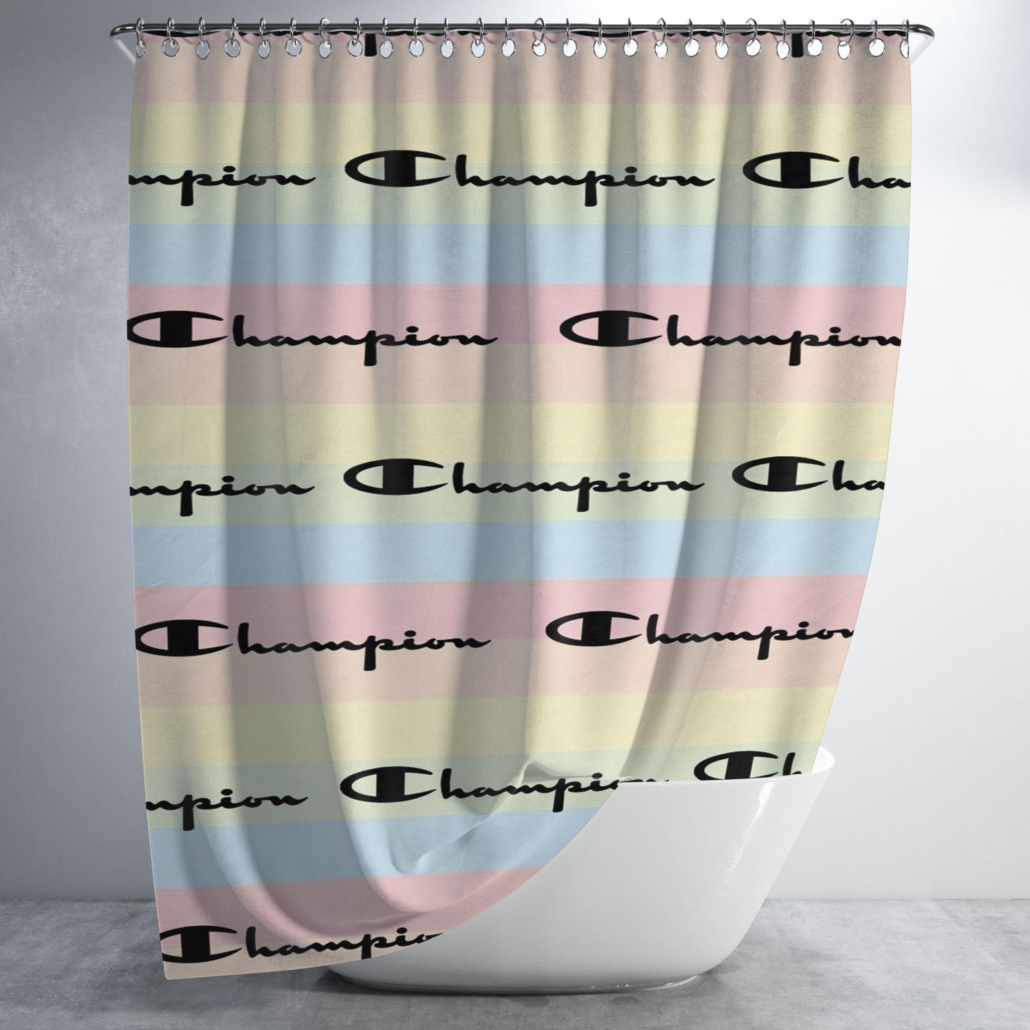 Champion Logo Soft Colour Bathroom Shower Curtain Fabric Waterproof | 66 X 72 Inch