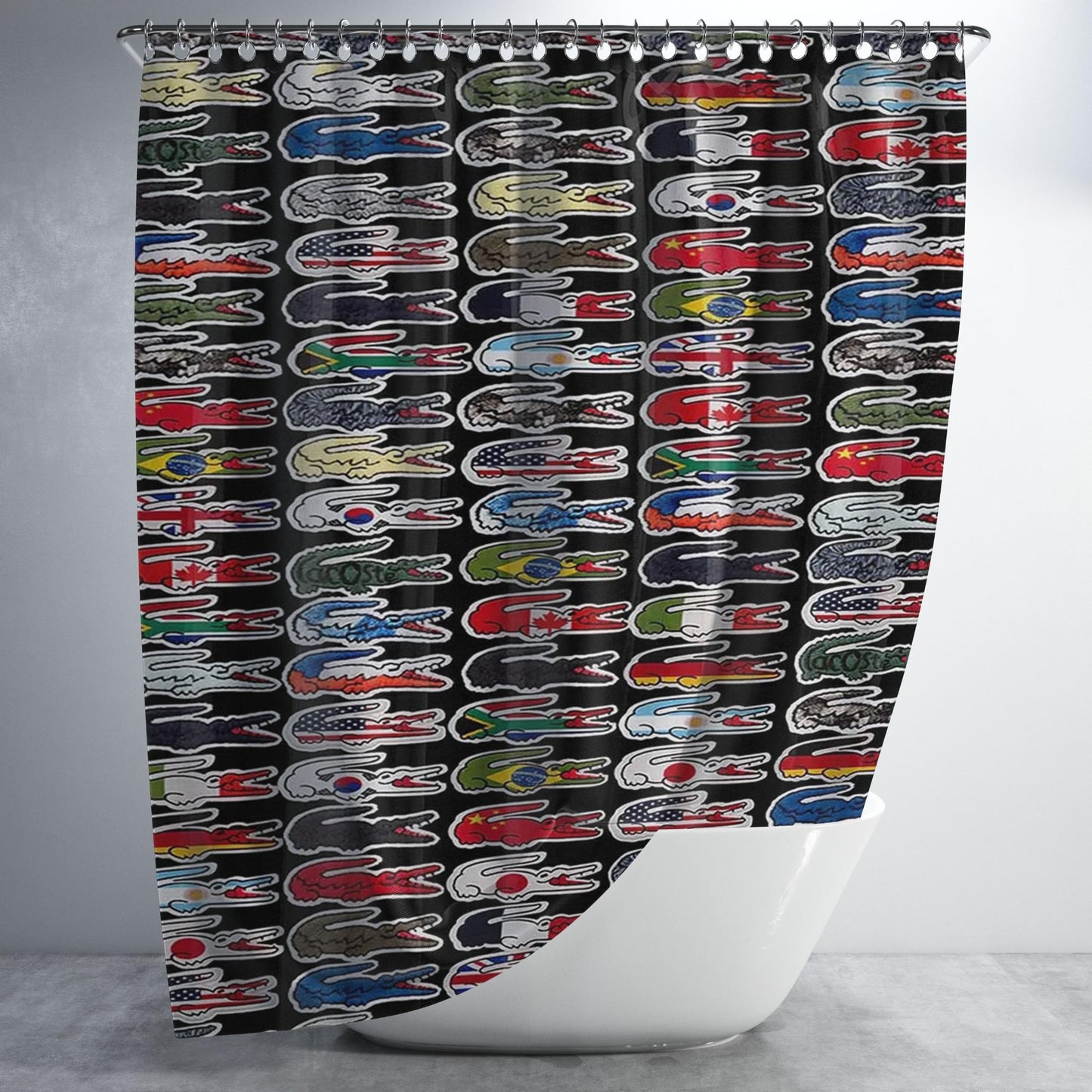 Lacoste World Flag Bathroom Shower Curtain Fabric Waterproof | 66 X 72 Inch