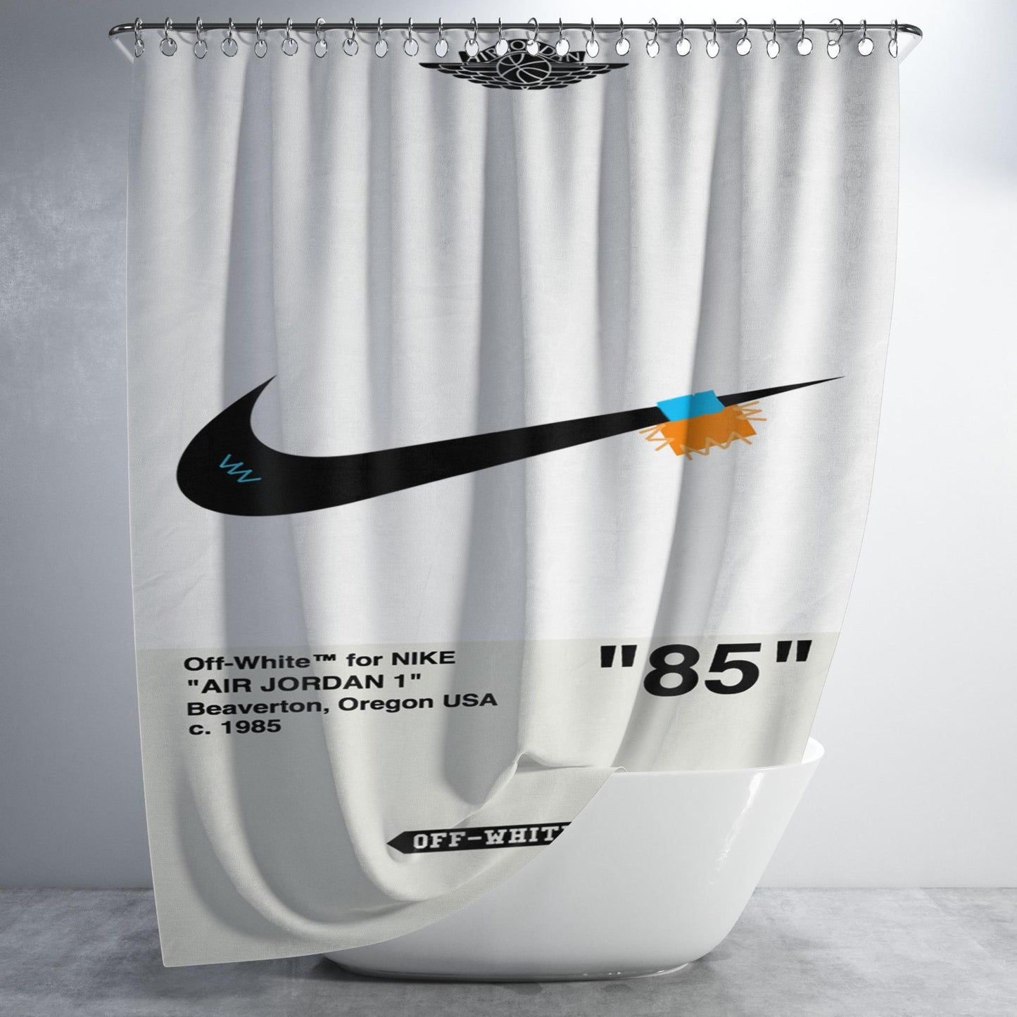 Off White For Nike X Air Jordan Bathroom Shower Curtain Fabric Waterproof | 66 X 72 Inch
