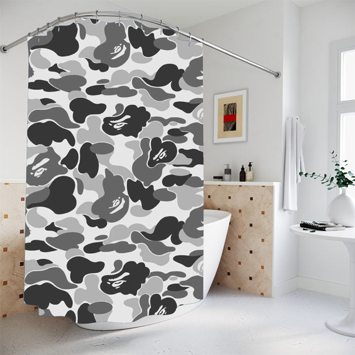 Bape Camo Grey Bathroom Shower Curtain Fabric Waterproof