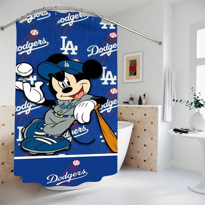 La Dodgers X Mickey Mouse Bathroom Shower Curtain Fabric Waterproof | 66 X 72 Inch