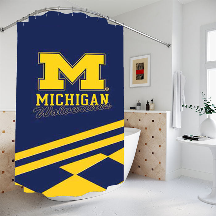 Michigan Wolverines Logo Blue Yellow Bathroom Shower Curtain Fabric Waterproof | 66 X 72 Inch