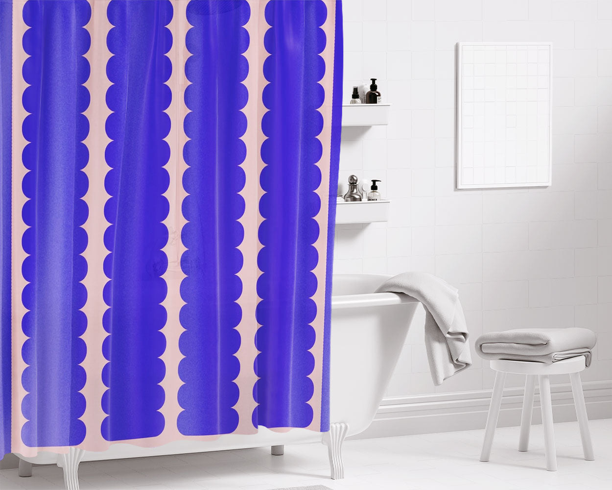 Blue Blush Cloud Patterns Bathroom Shower Curtain Fabric Waterproof | 66 X 72 Inch