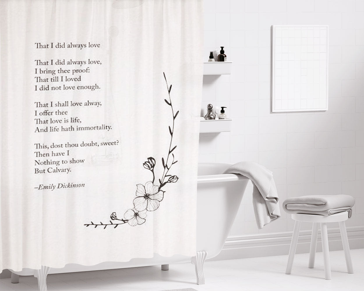 Flower Poem Bathroom Shower Curtain Fabric Waterproof | 66 X 72 Inch